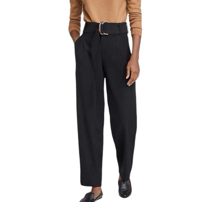 Vince Women’s Fine Crepe Belted Flowy Black Trousers 12 New Nwt